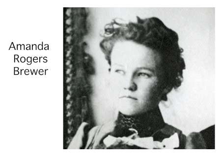 Black and white portrait of a young woman with short curly hair, identified as Amanda Rogers Brewer, looking slightly to the side.